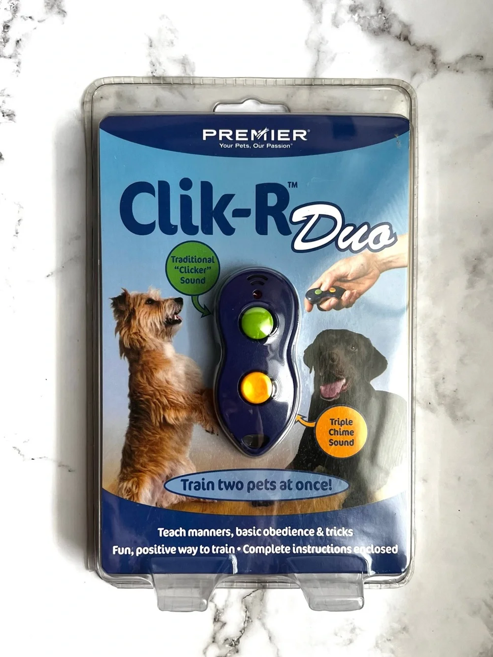 Premier Clik-R Duo Blue Training Clicker with Green and Yellow Triggers